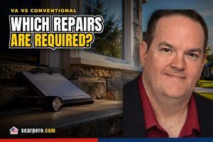 Home inspector clipboard and flashlight beside a cracked window, VA versus conventional required repairs