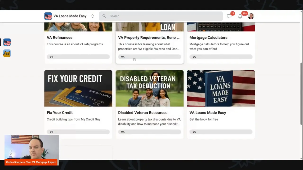 Fix Your Credit, Disabled Veteran Resources and the free VA Loans Made Easy book courses inside the community classroom